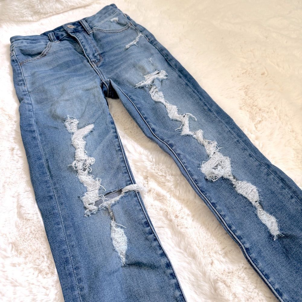 AE Super Hi-Rise Distressed Ripped Jeggings 00 X-Short